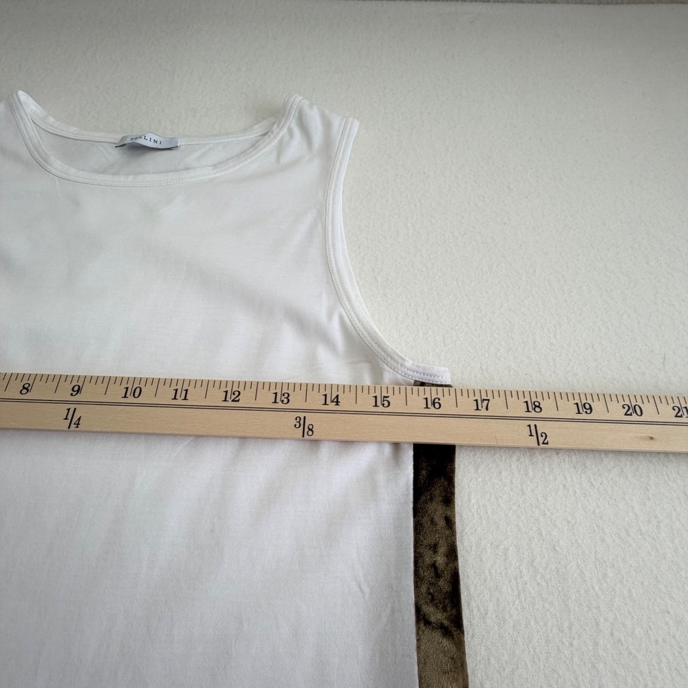 Vtg Pollini Tank Top White Cotton Velvet Side Panel Y2K EuroChic Minimalist Sz 6 - Picture 9 of 16